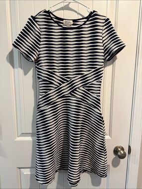 Beige by eci Navy Blue & White Striped Mini Dress